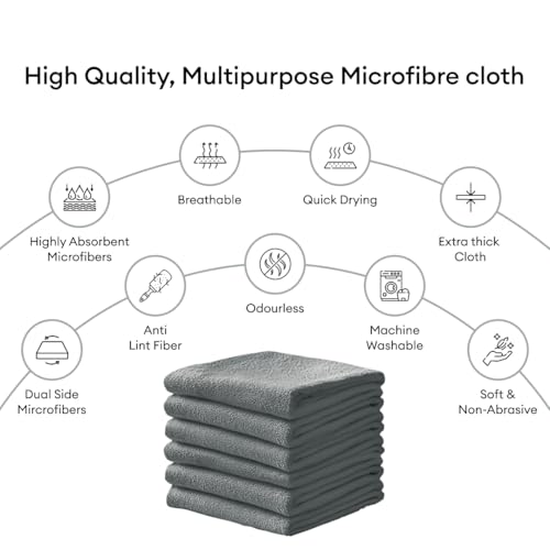 Image of Premium Microfiber Cleaning Cloths Pack of 9 (40 x 40 cm, 340 GSM) | Lint-Free, Scratch-Free, Highly Absorbent | Reusable Multipurpose Cloth for Car, Bike, Home & Kitchen Cleaning