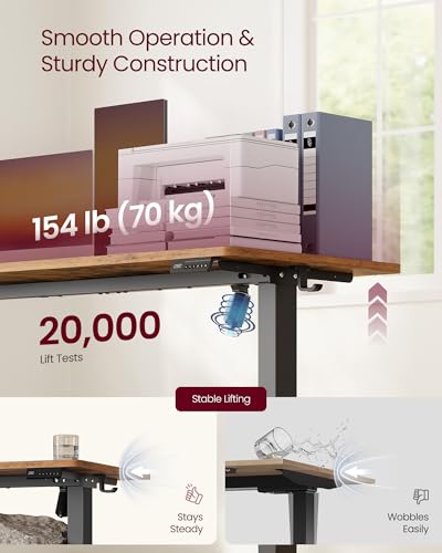 Image of VASAGLE Electric Standing Desk, Stand Up Desk, 4 Memory Heights, Sedentary Reminder, for Home Office, 63 x 27.6 Inches, Rustic Brown ULSD316KD02S