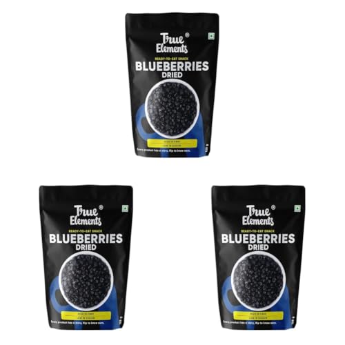 Image of Dried Blueberries 125g by True Elements - Naturally Dried Blueberries | Vitamin Rich Berries | Healthy Snacks | Dried berries | Ready to Eat Snack (Pack of 3)