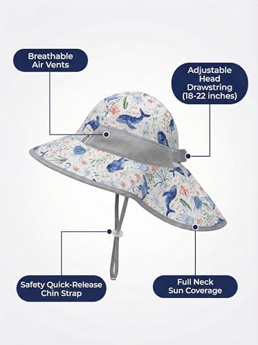 Image of icolor Kids Sun Hat UPF50+ Sun Protection Bucket Hat Toddler Summer Beach Play Hats with Neck Flap for Girl Boy Ages 3~10