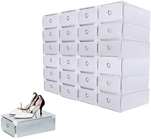 SHZICMY 20 pieces transparent plastic shoe storage boxes, drawer, stackable, foldable, durable shoe box