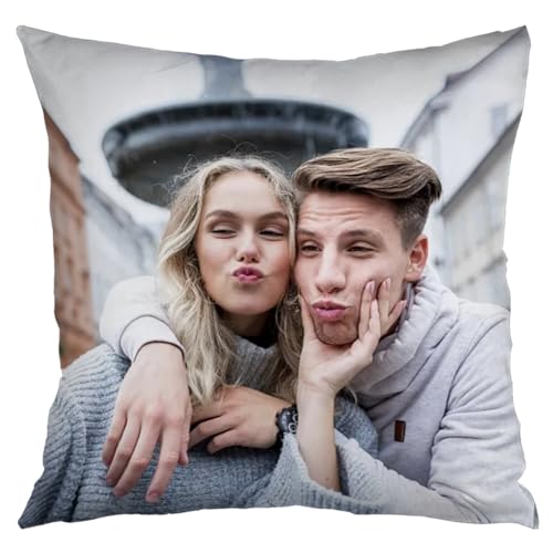 Kufutee Cuscino personalizzato con foto 45,7 x 45,7 cm, cuscino fotografico personalizzato con immagine/testo, decorazione per la casa, compleanno, Natale, anniversario, regalo di San Valentino,