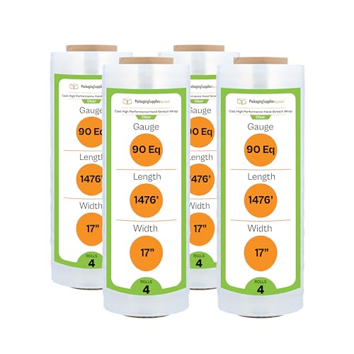 PSBM Stretch Wrap, 4 Pack, 17 Inch x 1476 Feet, Ultra High Performance 56 Gauge Pallet Wrap