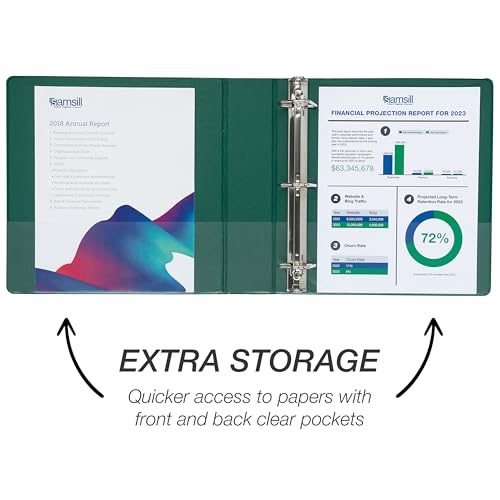 Image of Samsill Durable 2 inch 3 Ring Binder, D Ring Binder, 100% Recycled Chipboard, Green, 12 Pack