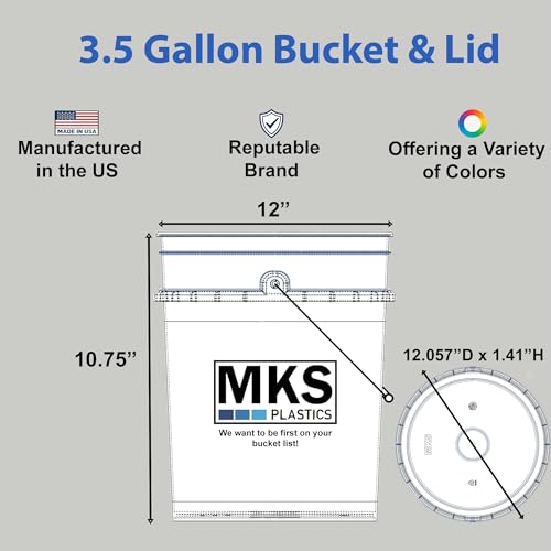 Image of MKS Plastics 3.5-Gallon Bucket with Airtight Lid - Made in USA, Food Grade BPA Free Plastic, Heavy Duty Multi-Use, Metal Handle with Grip, Stackable Storage - Black, 3 Pack