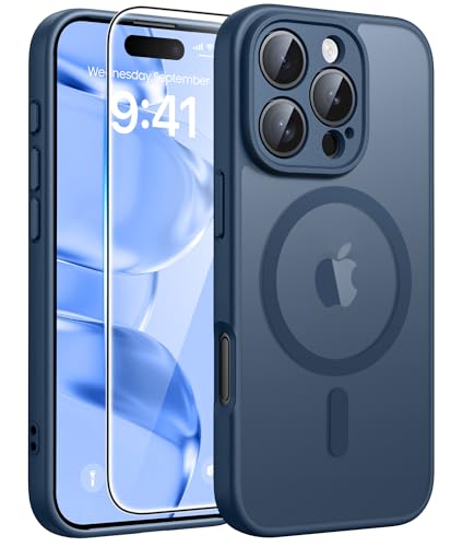 Image of FNTCASE for iPhone 16 Pro Case: [Compatible with Magsafe] Translucent Matte Cases with [Full Camera Protection] [Screen Protector] Military Grade Shockproof Protective Phone Cover - Blue
