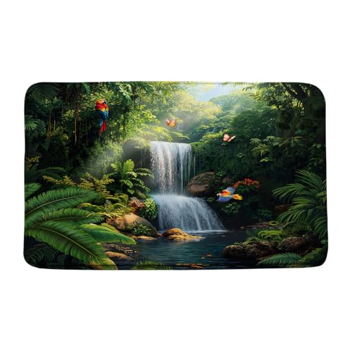 Sunhe Forest Waterfall Bath Mat Green Nature Tree Forest Tropical