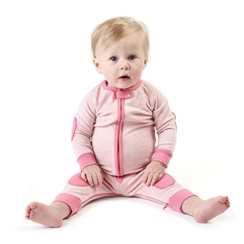 Image of baby deedee Double Zipper Onesies, One Piece Cotton, Long Sleeve Footless Baby Pajamas, 3-6 Months, Heather Pink