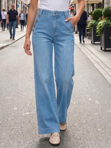 Flowyair Womens Wide Leg Jeans High Waisted Button Casual Denim Pants - image 2