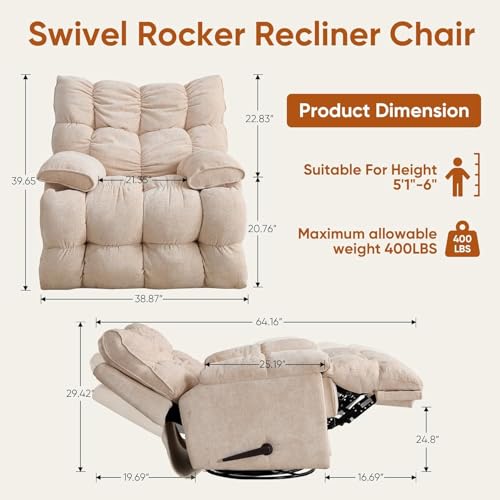 Sillón giratorio beige con tapizado chenille miniatura 2