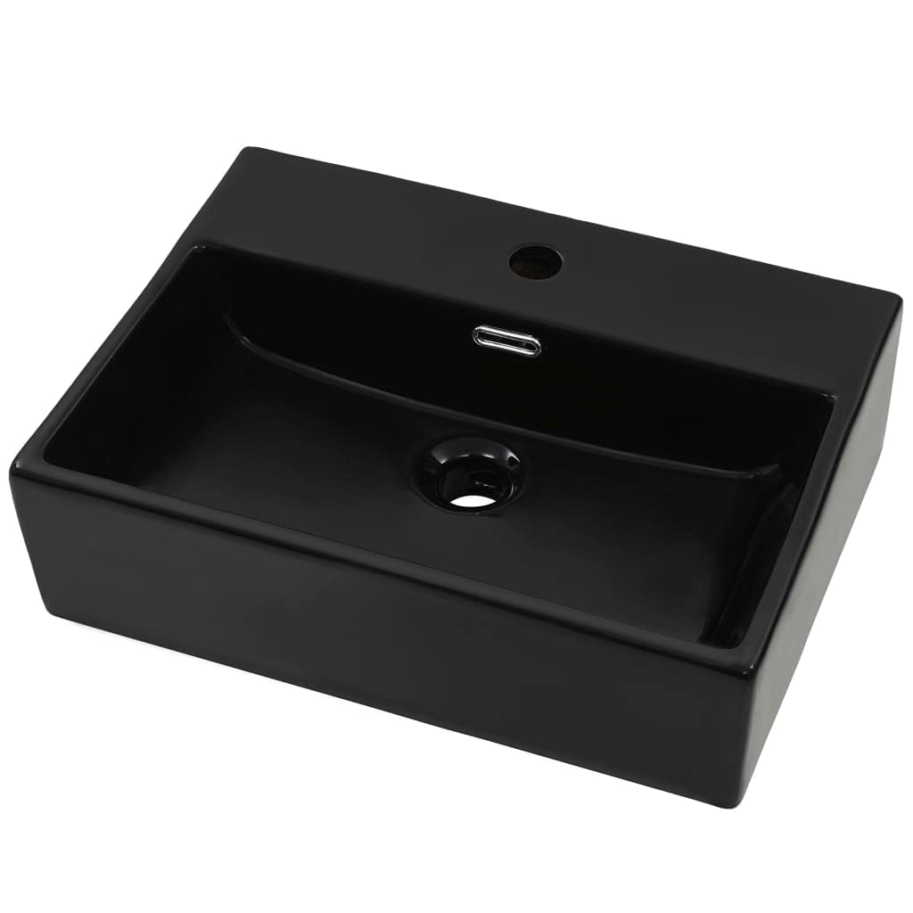vidaXL Umywalka ceramiczna z otworem na kran, 51,5x38,5x15 cm, czarna