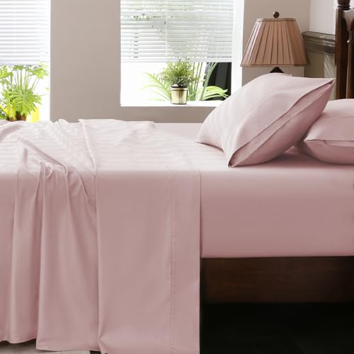 Image of Extra Deep Pocket King Sheets 18-24 Inch 100% Egyptian Cotton 1000 Thread Count Sateen Weave Soft Breathable 4 Pieces（King，Light Pink）
