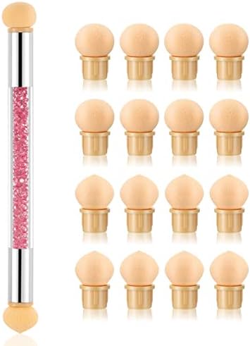 SILPECWEE 1pc Nail Sponges Pen, Ombre Nail Brush Double Head Nail Art Brush Nail Brushes Manicure Brush Nail Art Tools for Salon DIY with 16Pcs Replaceable Sponge Heads (Pink)