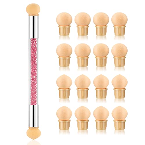 Silpecwee 1Pc Nail Sponges Pen, Ombre Nail Brush Double Head Nail Art Brush Nail Brushes Manicure Brush Nail Art Tools For Salon Diy With 16Pcs Replaceable Sponge Heads (Pink) #TOP3