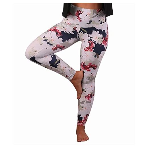 JOMO Sportswear Blomma med hög midja, överlägsen stretch yoga/pilates leggings, plusstorlek/kurva, Vit blommig, 36 SE