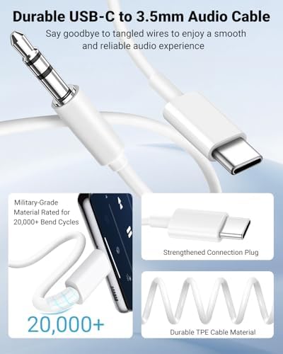 Seulliya USB C to 3.5mm Audio Aux Jack Cable, Aux Cord for iPhone 17, Type C to 3.5mm Headphone Car Stereo Cord Compatible with iPhone 17/16/15 Pro Max, Samsung Galaxy S23 S22 Note 20, Pixel 5 XL — view 2