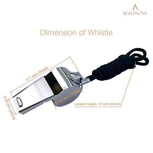 image for BEADNOVA Stainless Steel Whistles with Lanyard Lifeguard Whistle Refer