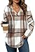 Cuptacc Hoodie Damen Oversize Shirt Damen Farbblock Kapuzenpullover Sweatshirt V Ausschnitt Dünner Pullover Braunes Plaid Mittel M 38-40