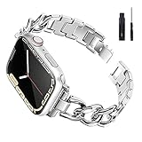 apple watch バンド チェーン レディース,appleウォッチ バンド チェーン ステンレス （シルバー/ブラック/ゴールド/ローズゴールド）iwatch 7/6/5/4/3/2/1/SE シリーズに適合します（38mm 40mm 41mm，42mm 44mm 45mm） 交換用ストラップ（調整ツール付き） (38/40/41, 银)