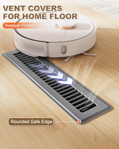 Image of 2 x 14 Floor Register, Gray Vent Covers for Home Floor, Anti-Rust Coated Metal Surfaces with Adjustable Airflow Control Lever, Ideal for HVAC Systems, Living Room & Bedroom Floor Vents - 4 Pack