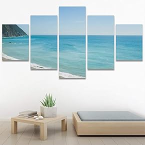 SIGNWIN 5 Panel Canvas Wall Art Aerial Beach...