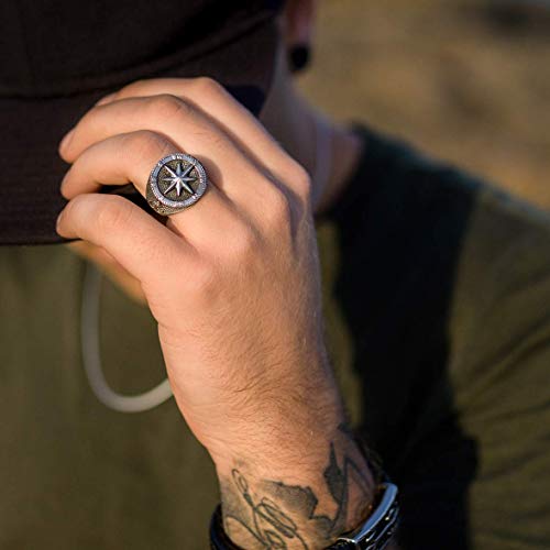 MATERIA Herrenring Kompass Silber 925 breit - Siegelring Herren Ringe Windrose Nautischer Stern antik schwarz 18-23mm – Bild 3