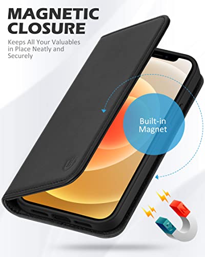 Shieldon Case For Iphone 12 Mini 5G Genuine Leather Wallet Flip Magnetic Cover Rfid Blocking Credit Card Holder Kickstand Tpu Shockproof Case Compatible With Iphone 12 Mini 5G (5.4 Inch, 2020) - Black #TOP3