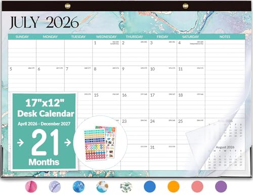 Forvencer Desk Calendar 2026-2027 21 Months Calendar Runs from April 2026 to December 2027 17 x 12 Large 2026 Wall Calendar Monthly Planner with Plastic Cover for Home School Office