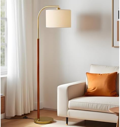 66” Walnut Gold Floor Lamp for Living Room, 1200 Lumens 3-Level B...