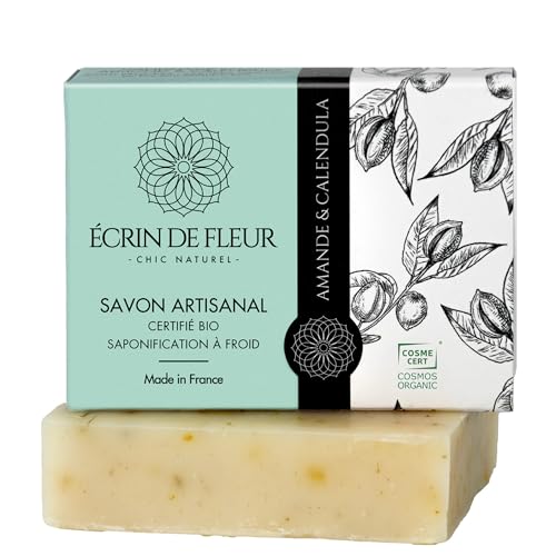 Écrin de Fleur - Jabón de Almendra y Caléndula para Pieles Sensibles, Artesanal y Orgánico, Suave y Natural, 1x90g
