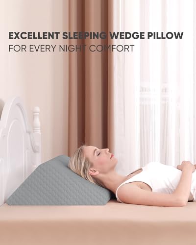 Forias Knee Wedge Pillow for Legs 8\" Pure Memory Foam Bed Wedge Pillow for Sleeping After Surgery Triangle Pillow Wedge for Knee Support Leg Elevation Sciatica Knee Hip Back Pain Relief - Gray - Thumbnail 2