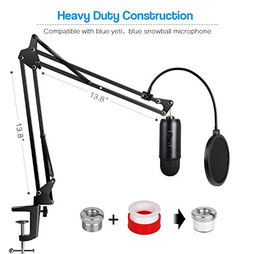 Innogear MU047 Mic Stand For Blue Yeti, Heavy Duty Microphone Stand With Microphone Windscreen And Dual Layered Mic Pop Filter Suspension Boom Scissor Arm Stands thumb #2