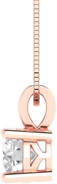 Clara Pucci 14K Rose Gold Plated Solitaire 18" Box-Chain Necklace - Sterling Silver 0.5ct Round Cut Diamond Pendant - Image 3