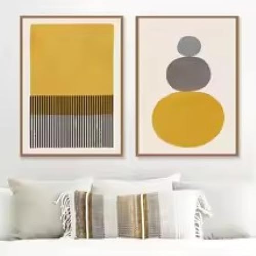 Peinture minimaliste pour mur vide affiche toile salon moutarde gris - 2