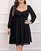 Pinup Fashion Plus Size Black Dress for Women Sweetheart Neckline Party Graduation Summer Long Sleeve Teens Swing Mini Skater Dresses