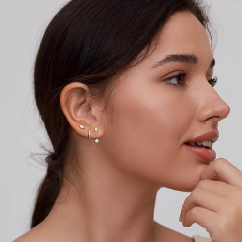 6 Pairs 14K Gold Plated Stud Earrings for Women, Hypoallergenic Cartilage Earrings for Multiple Piercing, Dainty Small Stackable Earrings Jewelry Set2