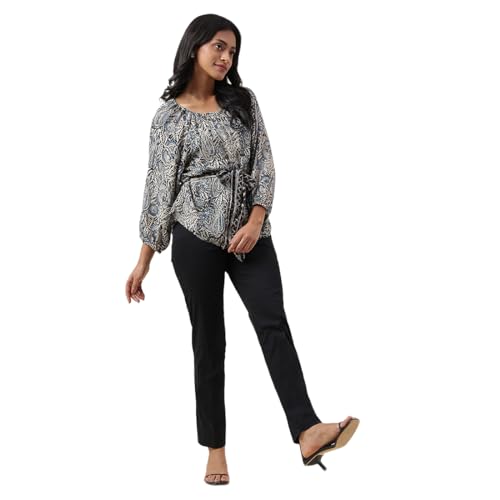 Haut régulier imprimé Fabindia marron clair et bleu, coupe fluide S