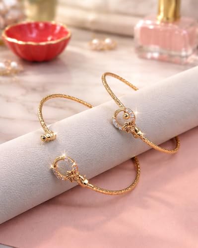 Image of Gold Plated Heart Bangle Bracelet, Twisted Rope Design with Black and Crystal Accent, Adjustable Cuff Style, Fashion Jewelry for Women