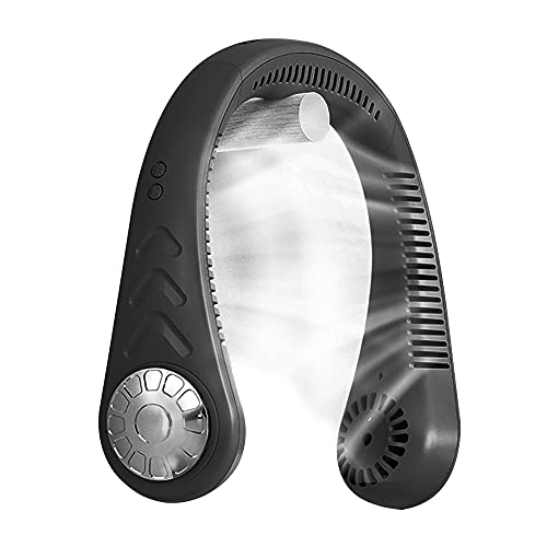 Image of Mini Portable USB Air Conditioner Fan, Hanging Neck Air Cooler Smart Sport USB Fan, Hanging Neck Cooler Physical Cooling, Travel Wearable Necklace Fan (X-Black)