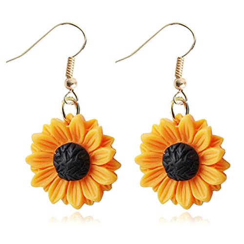 NC Sunflower Earring Handmade Wooden Bohemian Dangle Drop Earrings Resin Yellow Sunflower Daisy Earring for Women Girl Sunshine Jewelry