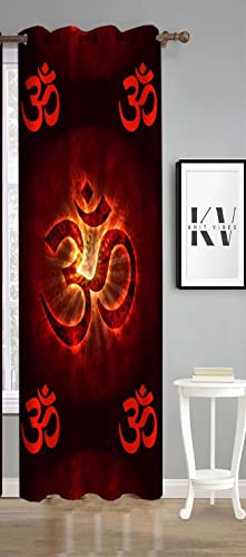 Image of 3D Digital Printed Heavy Fabric Om & Swastik Design Curtains for Pooja Room, Temple, Home, 4x9 feet, Set of 1 Pc