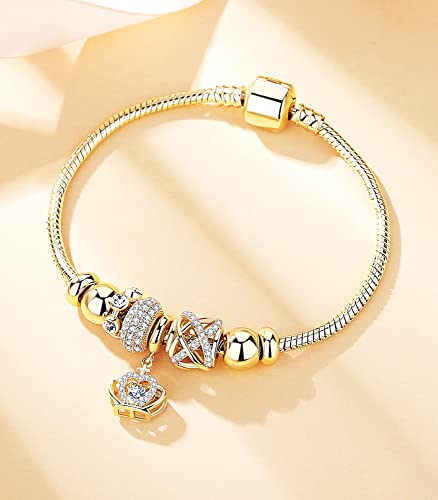 Rimayzi 14K Gold Plated Charm Bracelet For Women, Women's Charm Symbol Bracelets, Gifts For Mother's Day, Mom, Her, Wife, Girls (Golden Crown) #TOP4