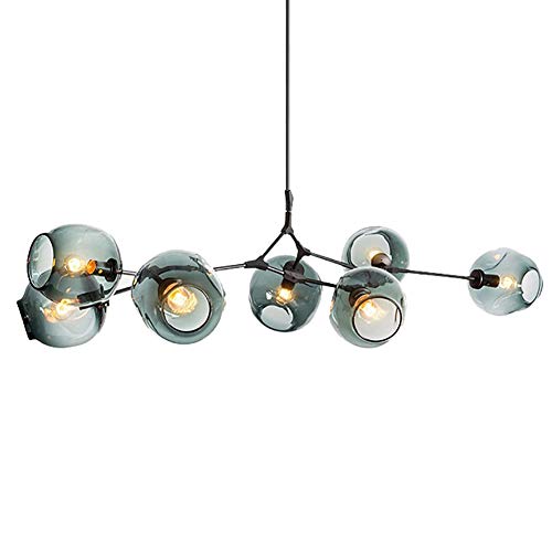 LRUII E27 Sputnik Chandelier Modern Chandelier Mid Century During Lighting Adjustable Ceiling Light Fixture for y Bar Kitchen Dining Room-Blue lampshade 7 Head