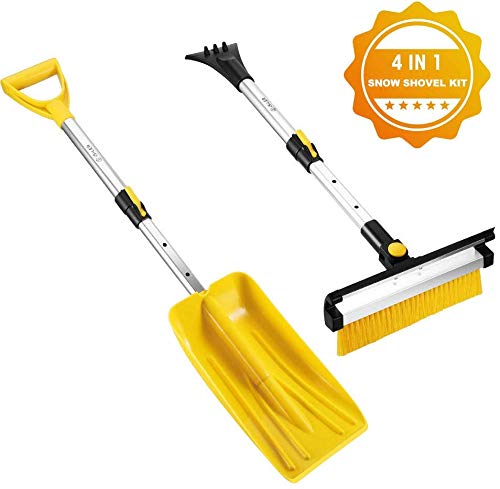 ISILER Extendable 4 in 1 Snow Removal Kit with Snow Shovel, Ice Scraper