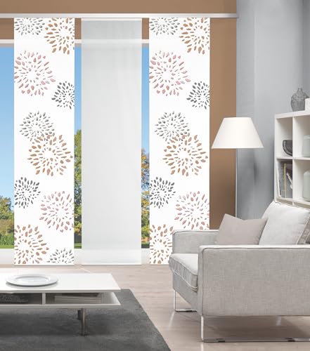 HOME WOHNIDEEN 88191 3er-Set Schiebegardine \'SOVITA\', Digitaldruck auf Bambus-Optik, mit abstraktem Motiv, 260x60cm, Farbe: Stein, Kupfer, Gold, Farbe:Kupfer