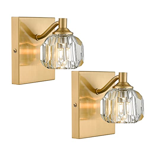 Coyilap Gold Wall Sconce Set Of Two, K9 Crystal Vanity Light, Modern Bathroom Light Fixtures, Gold Wall Lamp For Bathroom Bedroom Hallway, Bd009-1-G2 #TOP29