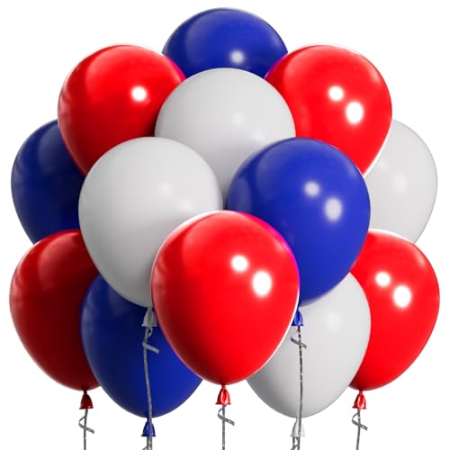 SUWEN 60Pcs Red White and Blue 12 Inch Latex Balloons Kit