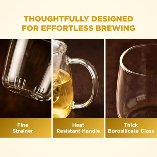 Image of Glass Tea Cup with Infuser & Lid | Heat Resistant, Thick Clear Borosilicate Glass Tea Infuser Mug for Loose Leaf Tea | Perfect for Corporate Gifting or Birthdays | 420ml