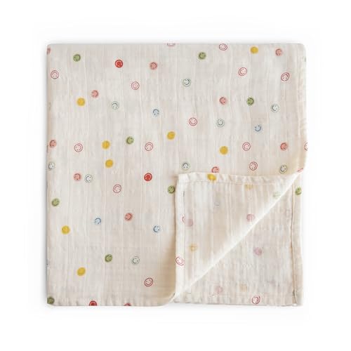 Image of mushie Muslin Baby Swaddle Blanket | 100% Organic Cotton (Smiley Face)