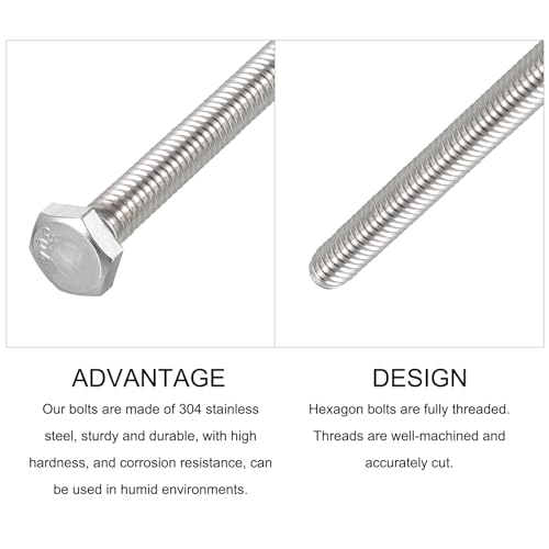 Image of METALLIXITY Hex Head Bolts (1 /4-20 x 2-1 /2 inch) 12Pcs, 304 Stainless Steel 18-8, Fully Threaded, External Hex Drive, Plain Finish, Hex Head Screw Bolt, Silver